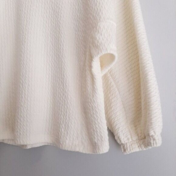 ANTHROPOLOGIE | Puffed Dolman Sleeve Textured Soft Comfy Top Ivory White Sz XS - Picture 6 of 13